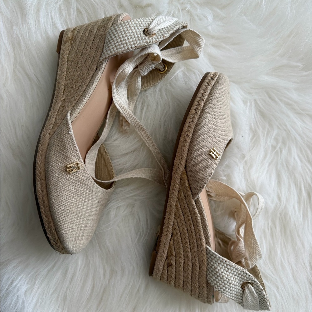 Tommy Hilfiger Cream Espadrille Wedges - Picture 5 of 7